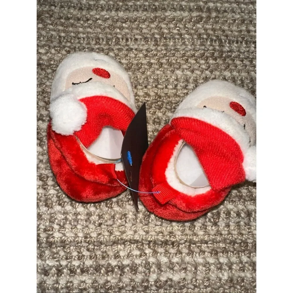 Baby Santa Claus Slippers 6-12 months Plush Christmas Holiday Cozy Soft Shoes